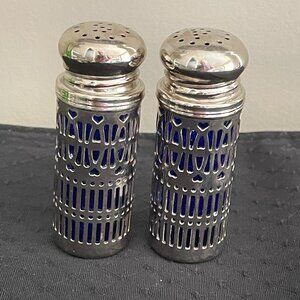 Vintage Silver Plate Cobalt Blue Salt and Pepper Shakers